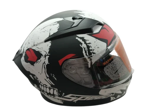 Casco para Motocicleta Integral SPEED - Diseño Calavera Negro Mate - Doble Visor (Certificado DOT)